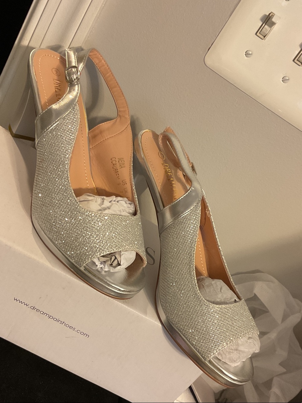 Dream Pairs Silver Glitter Slingback Peep-Toe Heels